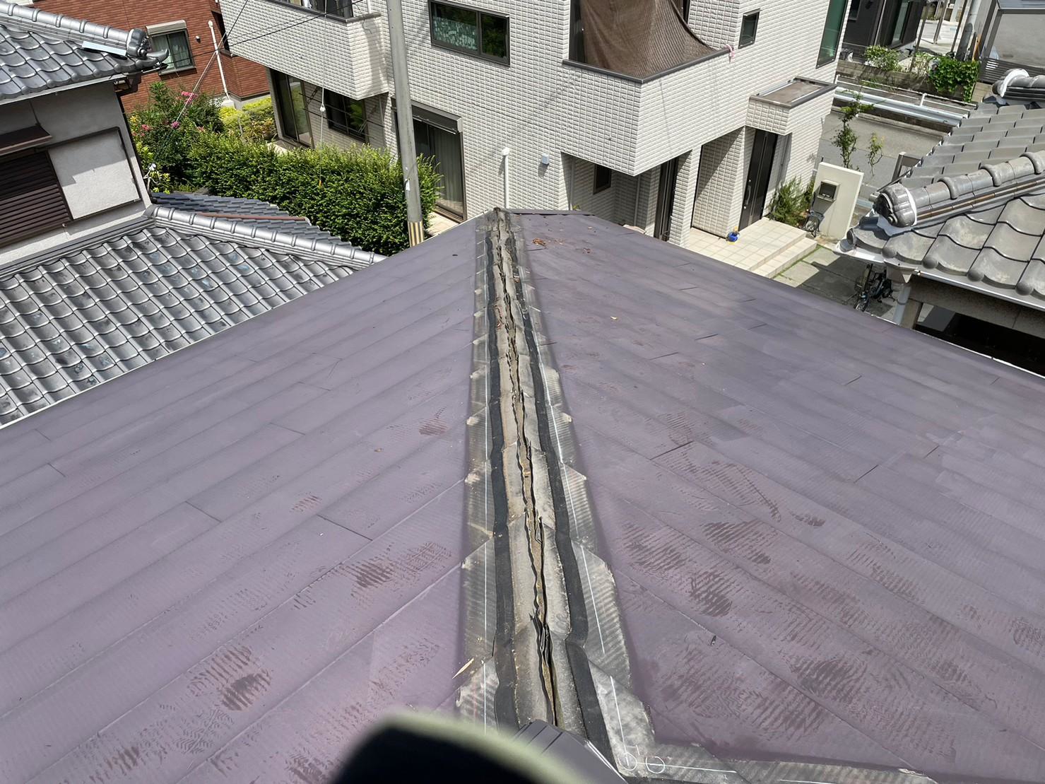 姫路市　棟包み板金交換 風災害　貫板撤去